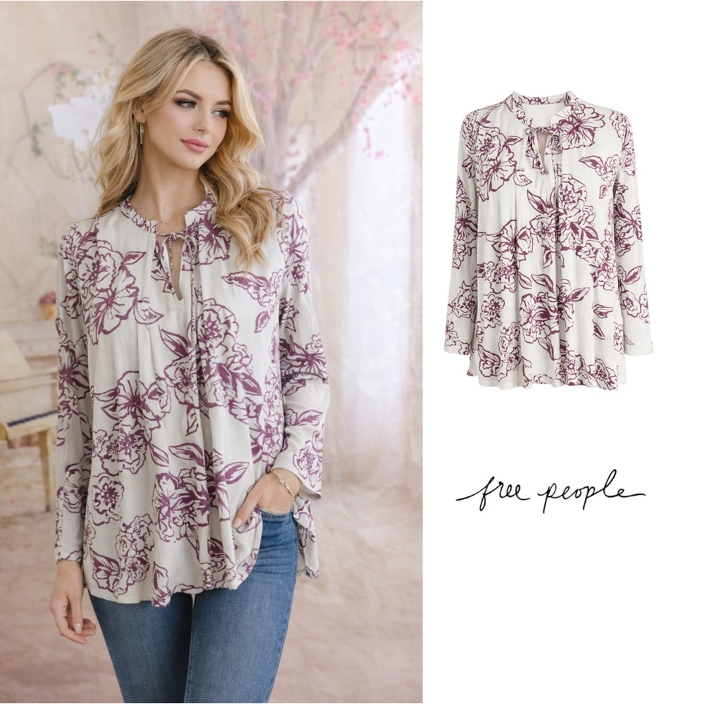 Free People purple Floral cutout keyhole tunic